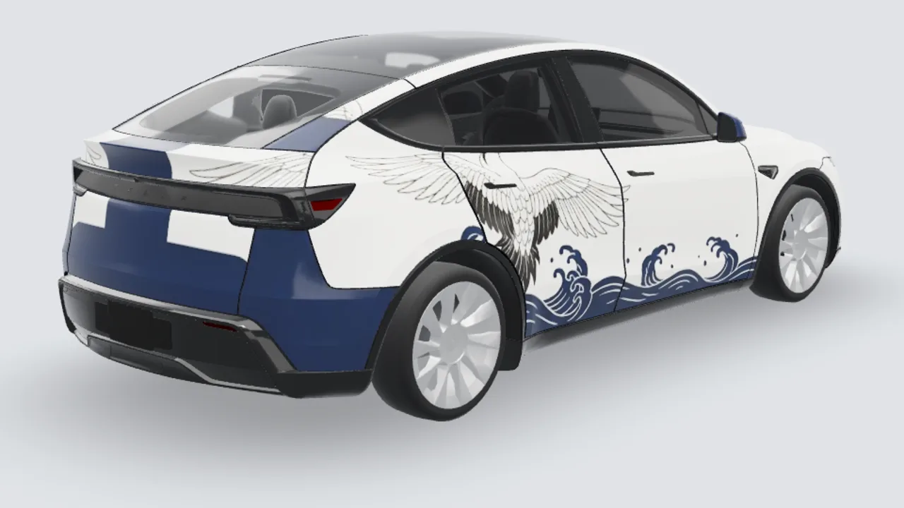 Crane custom Tesla wrap on a Model Y Juniper