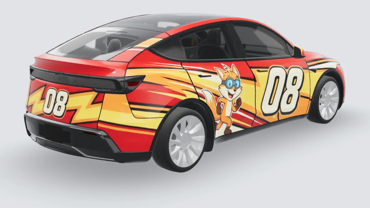 Mascot custom Tesla wrap on a Model Y Juniper