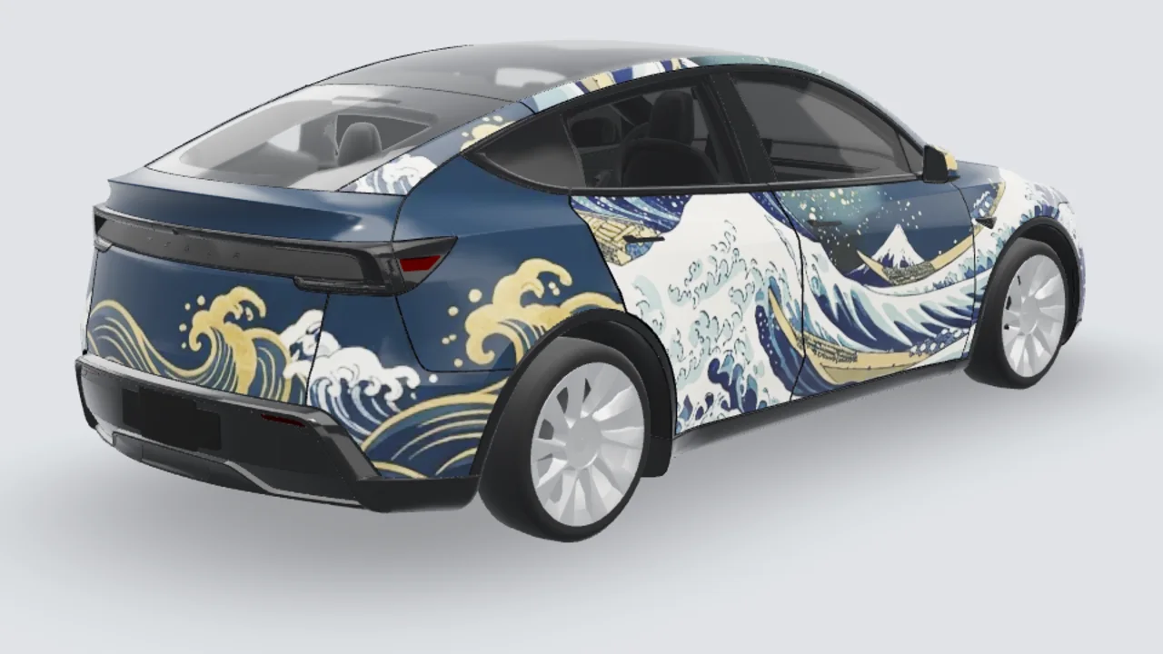 Wave custom Tesla wrap on a Model Y Juniper